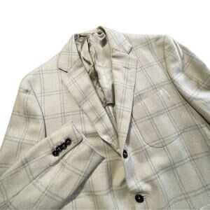 Oxxford Clothes Sport Coat Jacket Mens Size 40 R Beige Plaid USA Pure Cashmere